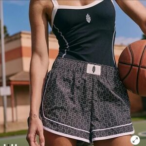 Free People Movement Variety Blues Women's Black Patterned Shorts. Large NWT